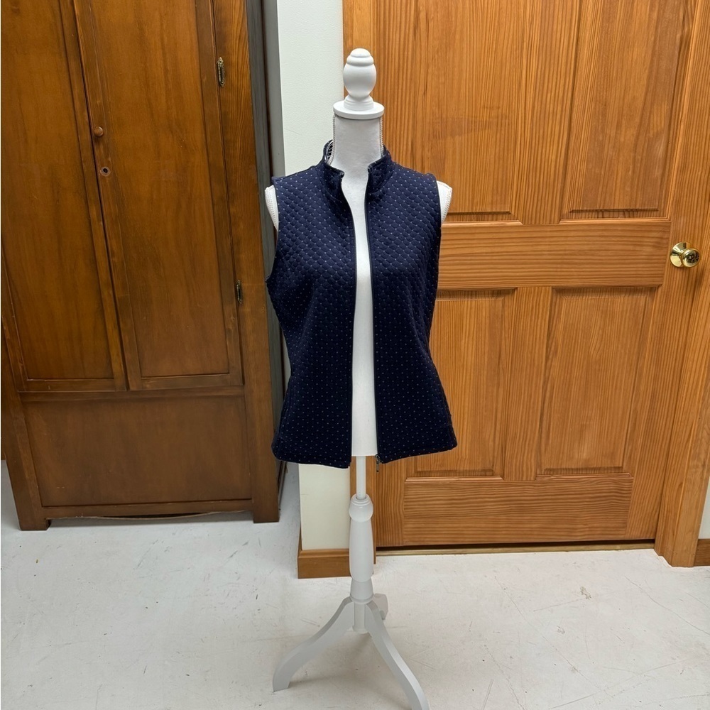 Talbots quilted vest full zip navy side pockets SM 19in pit #springbreak